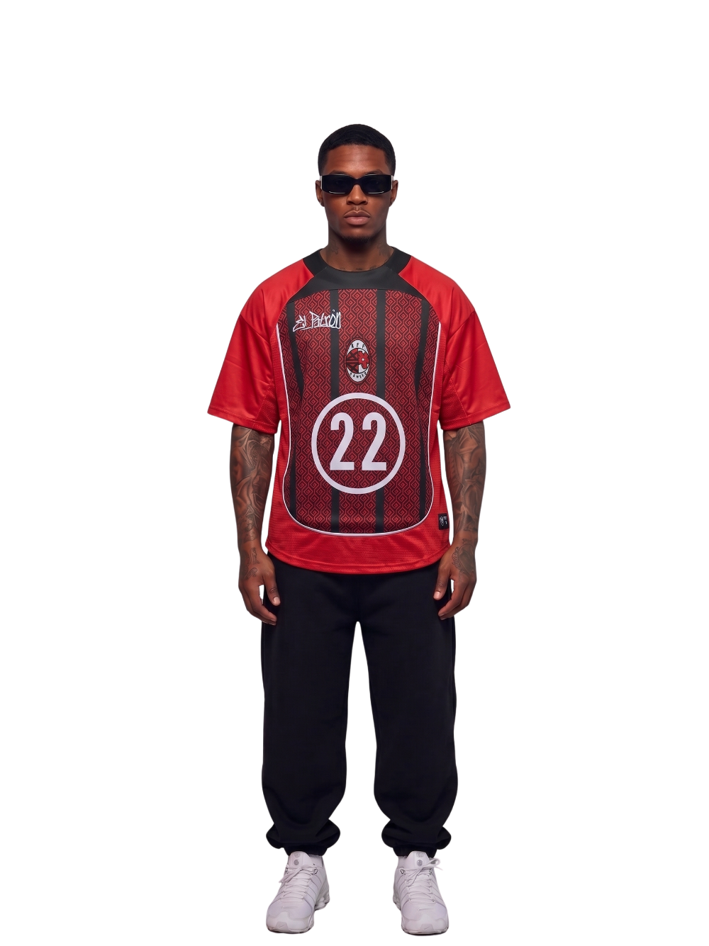 El Patron Big Boss football oversized t shirt front view male model . men and women at unseen grail. local streetwear brands south africa. 1