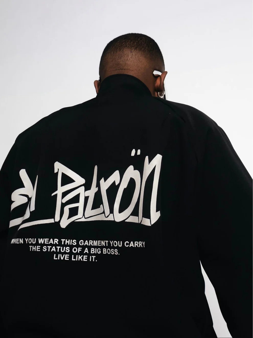 El Patron Big Boss oversized black roadman tracksuit. men and women at unseen grail. local streetwear brands south africa. 182