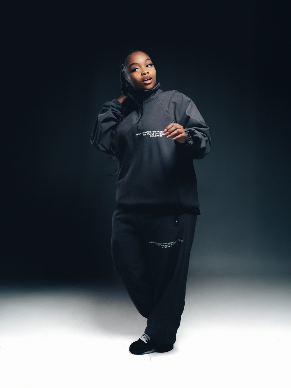 El Patron Big Boss oversized black roadman tracksuit. men and women at unseen grail. local streetwear brands south africa. 183