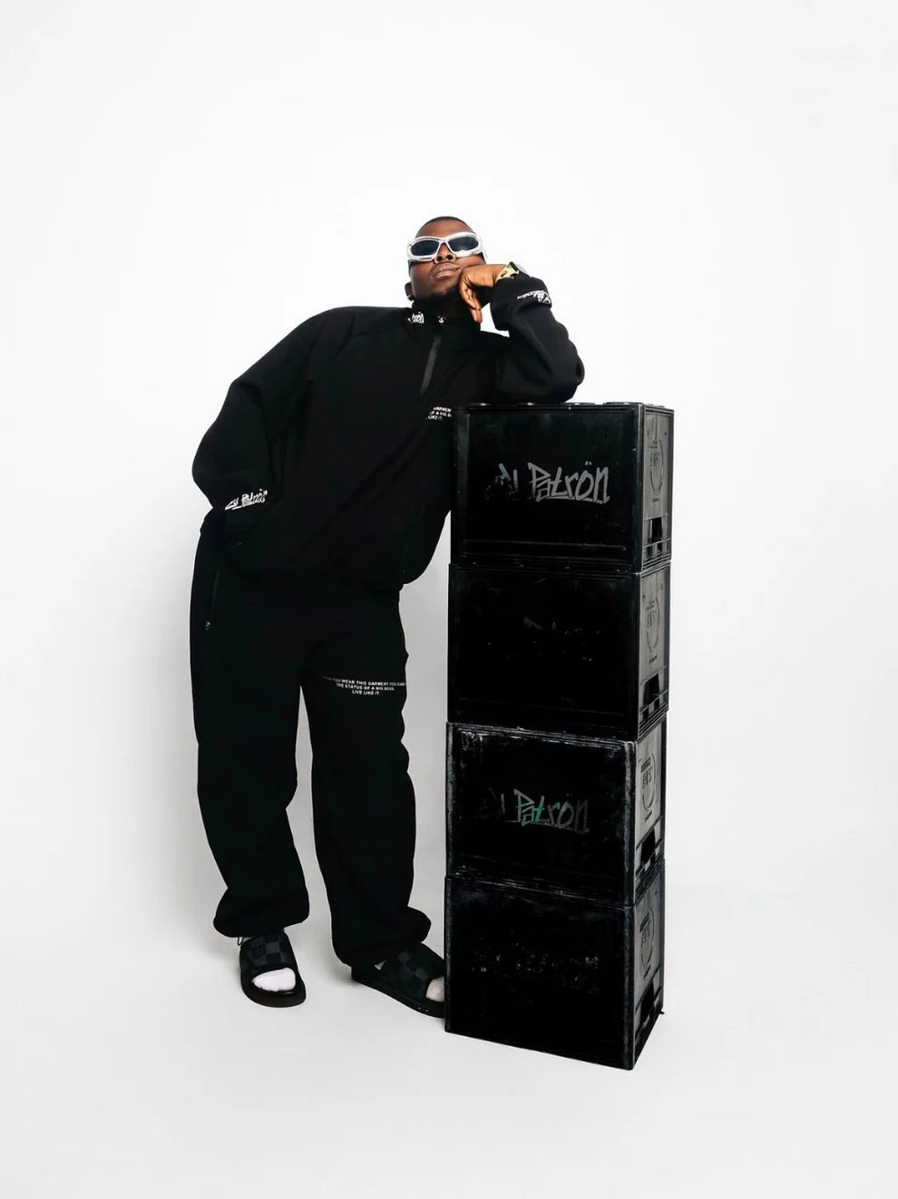 El Patron Big Boss oversized black roadman tracksuit. men and women at unseen grail. local streetwear brands south africa. 185