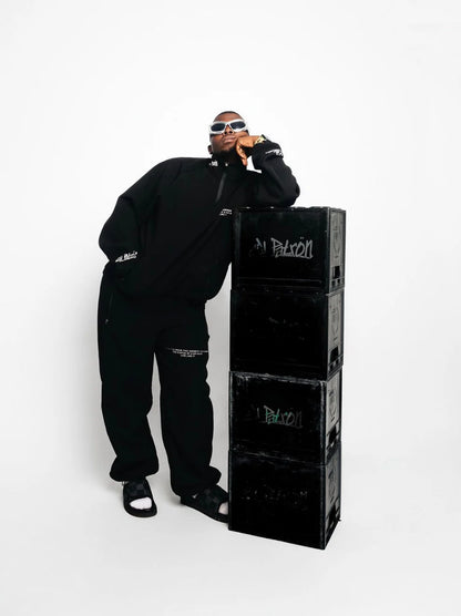 El Patron Big Boss oversized black roadman tracksuit. men and women at unseen grail. local streetwear brands south africa. 185