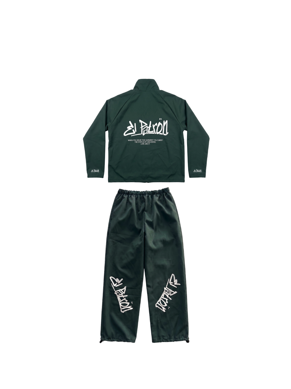 El Patron Big Boss oversized green roadman tracksuit. men and women at unseen grail. local streetwear brands south africa. 165