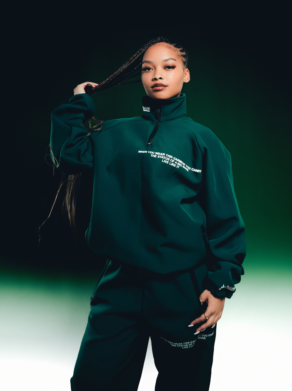 El Patron Big Boss oversized green roadman tracksuit. men and women at unseen grail. local streetwear brands south africa. 168