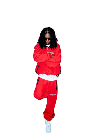 El Patron Big Boss oversized red roadman tracksuit. men and women at unseen grail. local streetwear brands south africa. 176