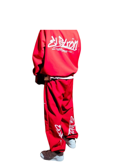 El Patron Big Boss oversized red roadman tracksuit. men and women at unseen grail. local streetwear brands south africa. 177