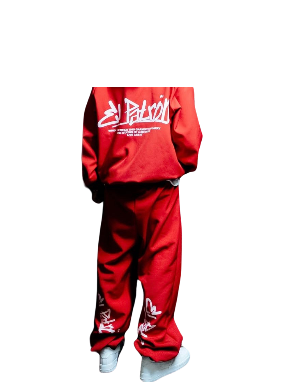 El Patron Big Boss oversized red roadman tracksuit. men and women at unseen grail. local streetwear brands south africa. 178
