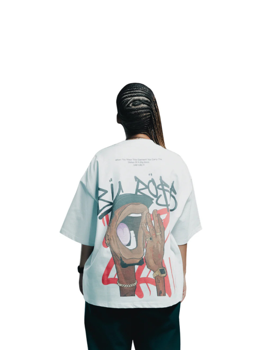 El Patron Big Boss white oversized t shirt back. men and women at unseen grail. local streetwear brands south africa. 1