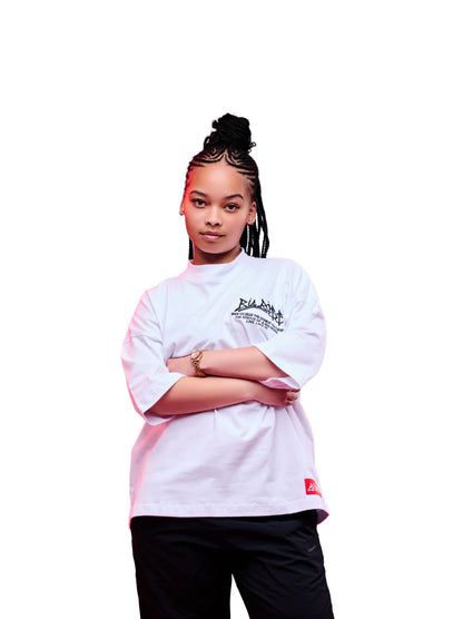 El Patron Big Boss white oversized t shirt front. men and women at unseen grail. local streetwear brands south africa. 20