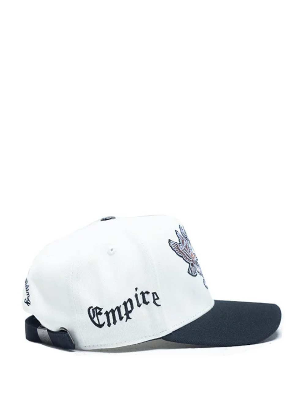 Empire adjustable cap  at unseen grail. local brands south africa. streetwear. men and women. studio image cream cap side