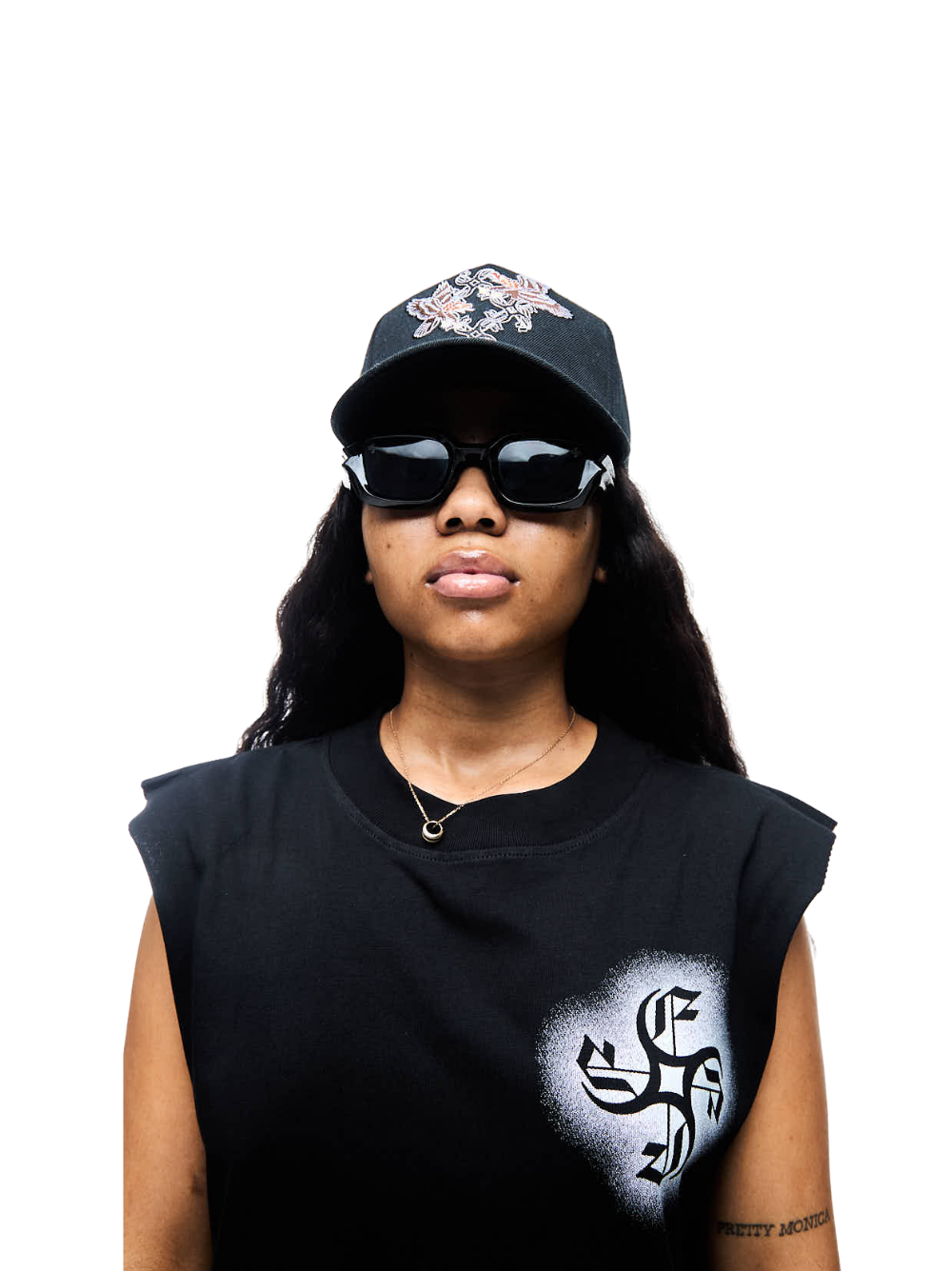 Empire adjustable cap  at unseen grail. local brands south africa. streetwear. men and women. studio image female model front 1