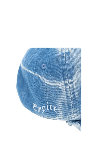 Empire adjustable cap blue at unseen grail. local brands south africa. streetwear. men and women. studio image close up side view branding