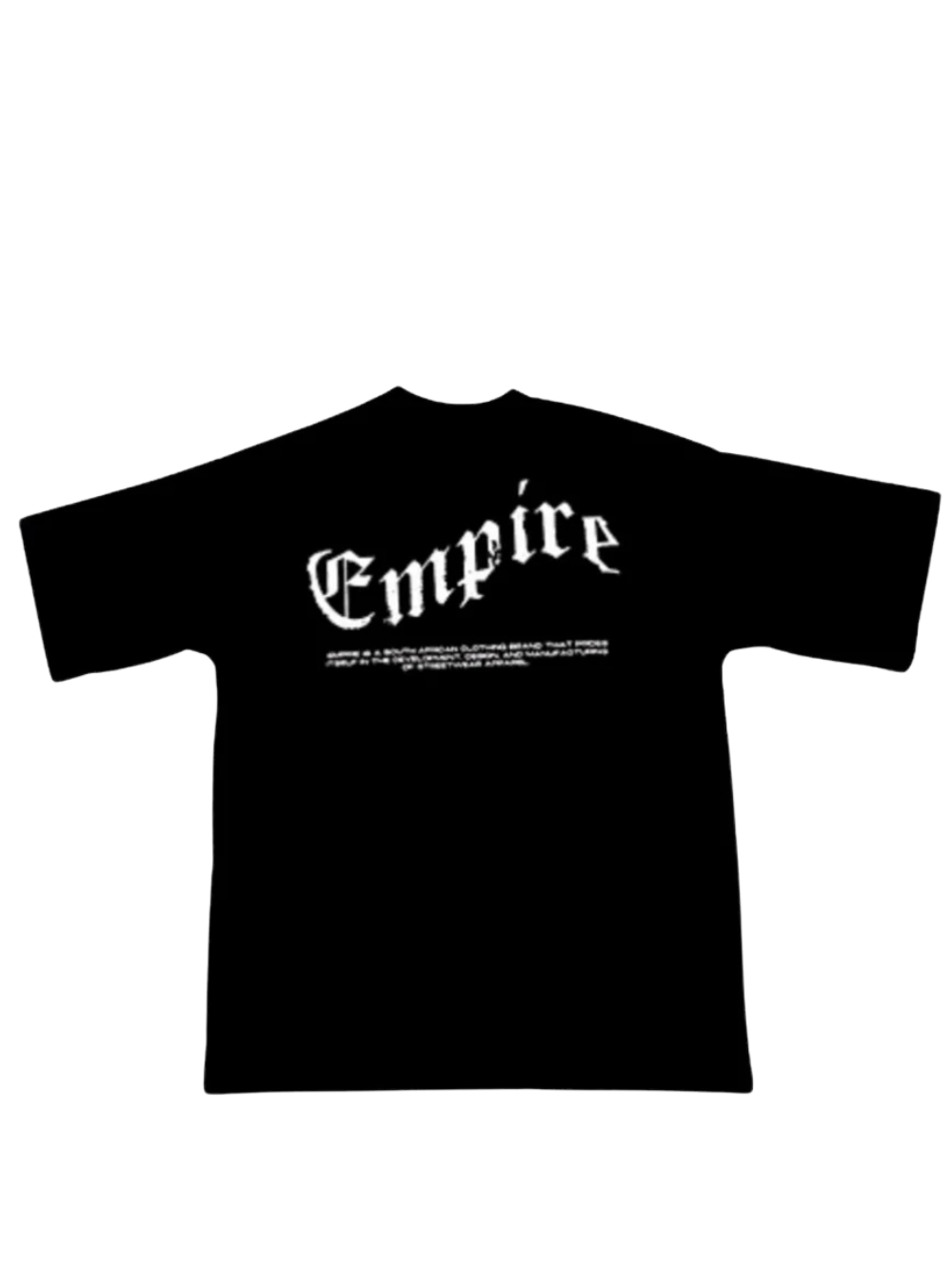 Empire black oversized graphic t shirt at unseen grail. local brands south africa. streetwear. men and women. studio image flatlay back view