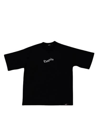 Empire black oversized graphic t shirt at unseen grail. local brands south africa. streetwear. men and women. studio image flatlay front view