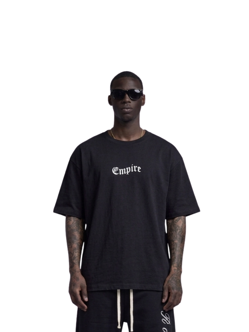 Empire black oversized graphic t shirt at unseen grail. local brands south africa. streetwear. men and women. studio image male front view