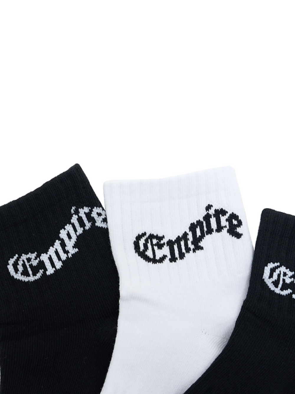 Empire black socks at unseen grail. local brands south africa. streetwear. men and women. studio image socks close up 1