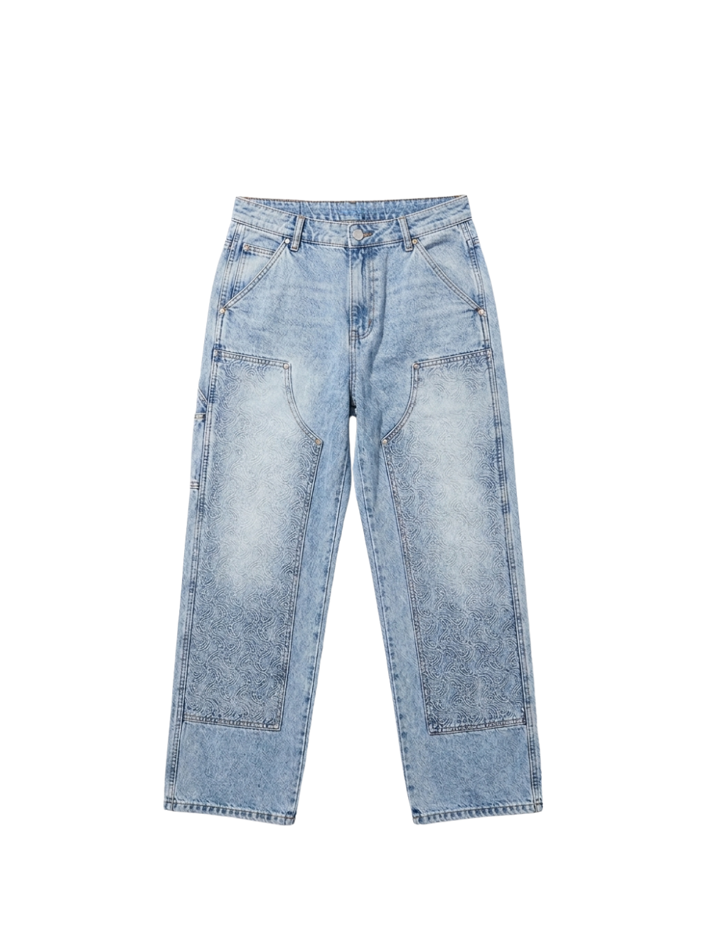 Empire blue denim jeanes at unseen grail. local brands south africa. streetwear. men and women. studio image close up flatlay mock up