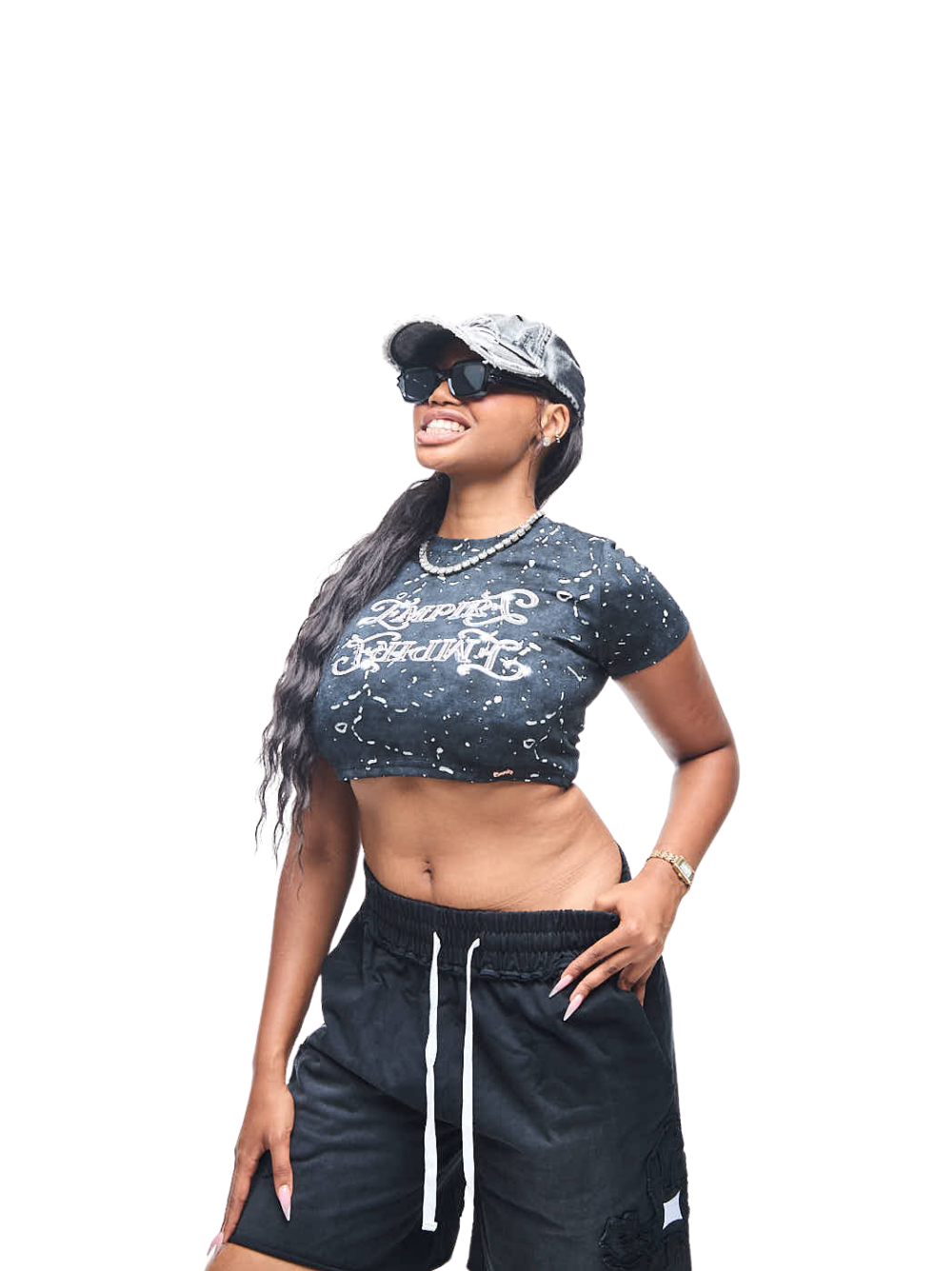 Empire crop top at unseen grail. local brands south africa. streetwear. men and women. studio image front female