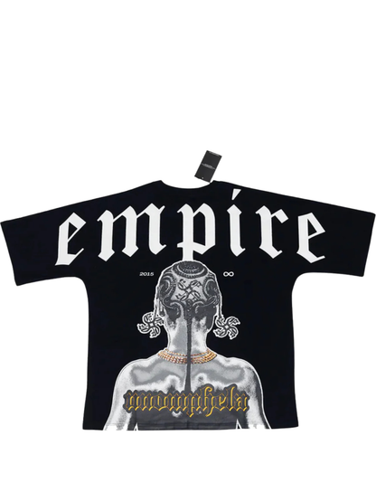 Empire graphic oversized tshirt black at unseen grail. local brands south africa. streetwear. men and women. studio image back view
