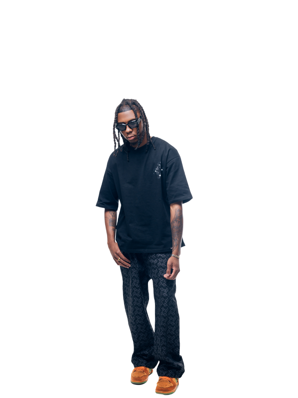 Empire graphic oversized tshirt black at unseen grail. local brands south africa. streetwear. men and women. studio image male model front image