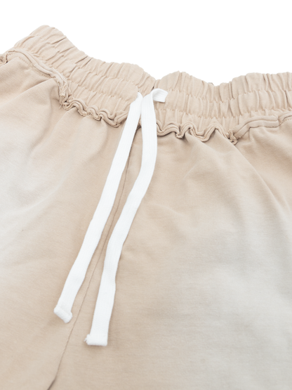 Empire heavyweight shorts cream at unseen grail. local brands south africa. streetwear. men and women. studio image close up