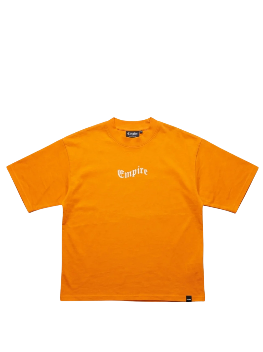 Empire orange oversized graphic t shirt at unseen grail. local brands south africa. streetwear. men and women. studio image flatlay mock up front