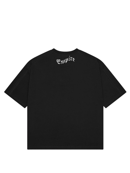 Empire oversized vest black at unseen grail. local brands south africa. streetwear. men and women. studio image back view flying fish