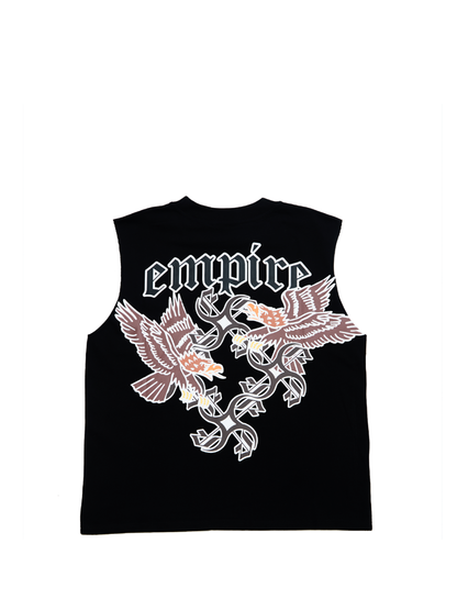 Empire oversized vest black at unseen grail. local brands south africa. streetwear. men and women. studio image flatlay back view