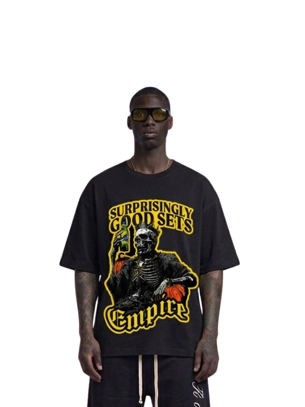 Empire oversized vest black at unseen grail. local brands south africa. streetwear. men and women. studio image male model flying fish