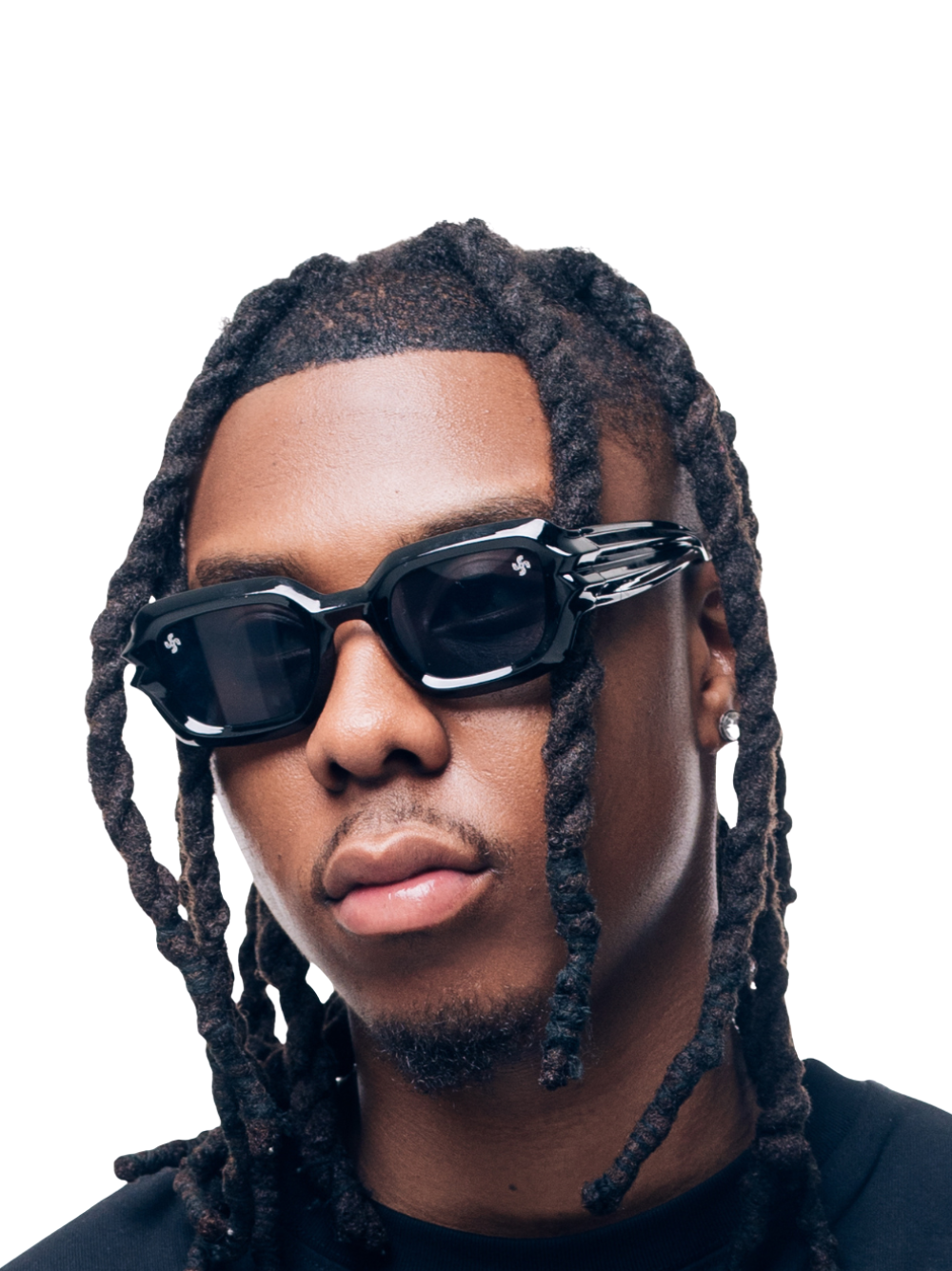 Empire sunglasses black at unseen grail. local brands south africa. streetwear. men and women. studio image male model
