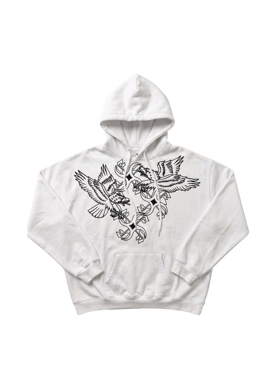 Empire white oversized graphic hoodie at unseen grail. local brands south africa. streetwear. men and women. studio image