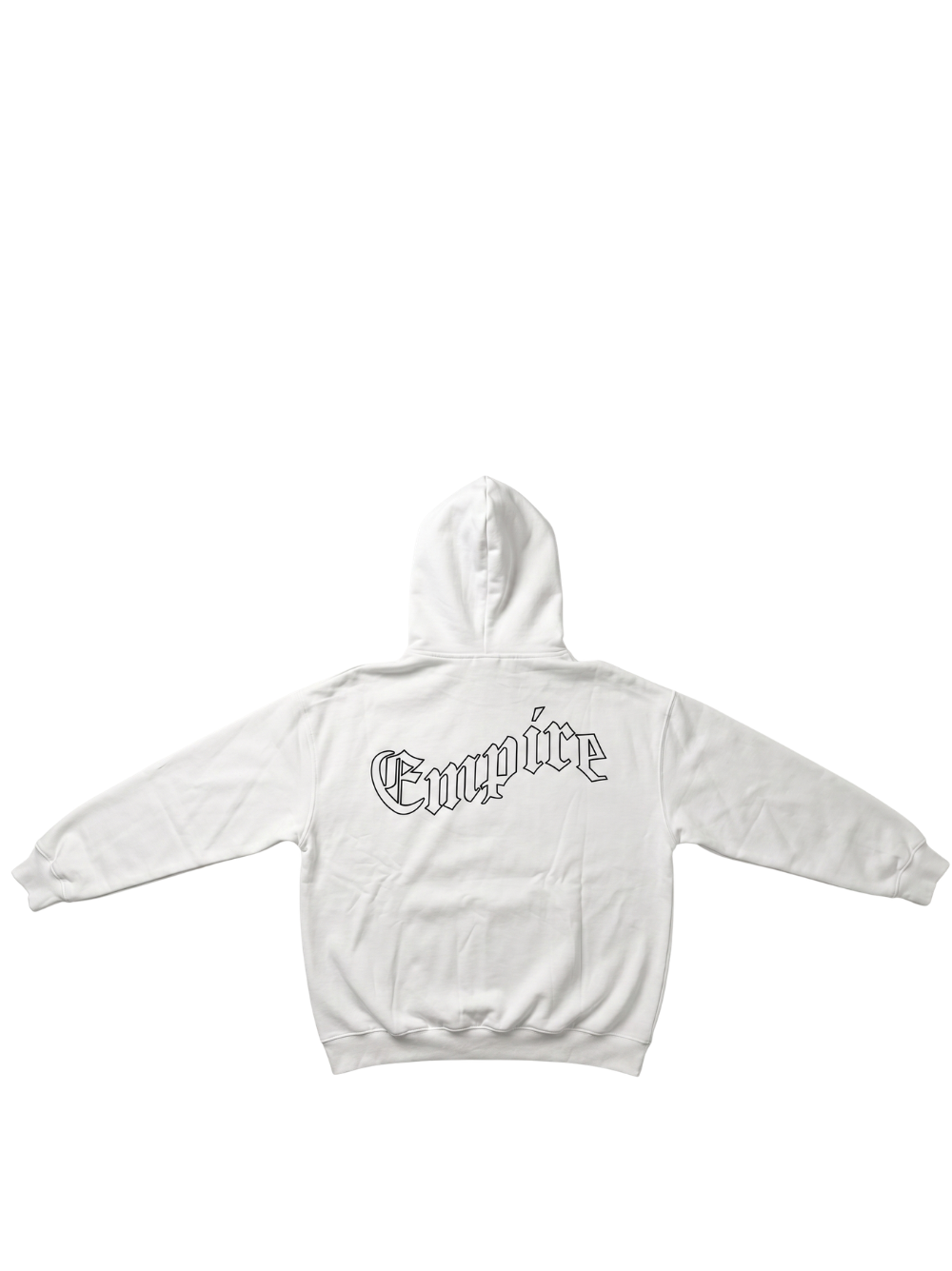Empire white oversized graphic hoodie at unseen grail. local brands south africa. streetwear. men and women. studio image behind