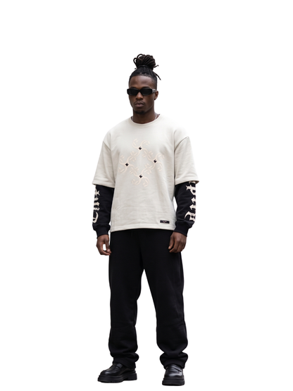 Empire white oversized graphic long sleeve shirt at unseen grail. local brands south africa. streetwear. men and women. studio image male model full outfit