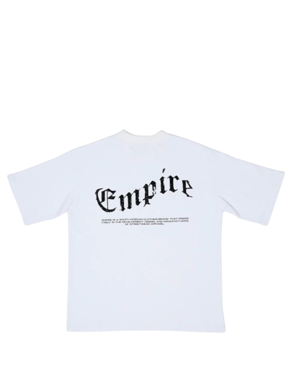 Empire white oversized graphic t shirt at unseen grail. local brands south africa. streetwear. men and women. studio image flatlay back view