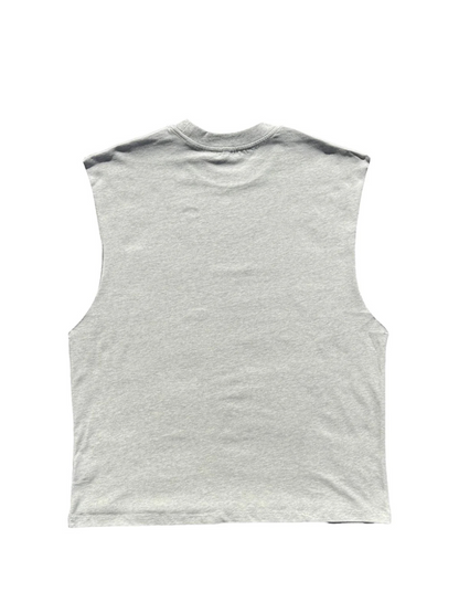 Euphoria grey oversized graphic vest at unseen grail. local brands south africa. streetwear. men and women. mock up back view