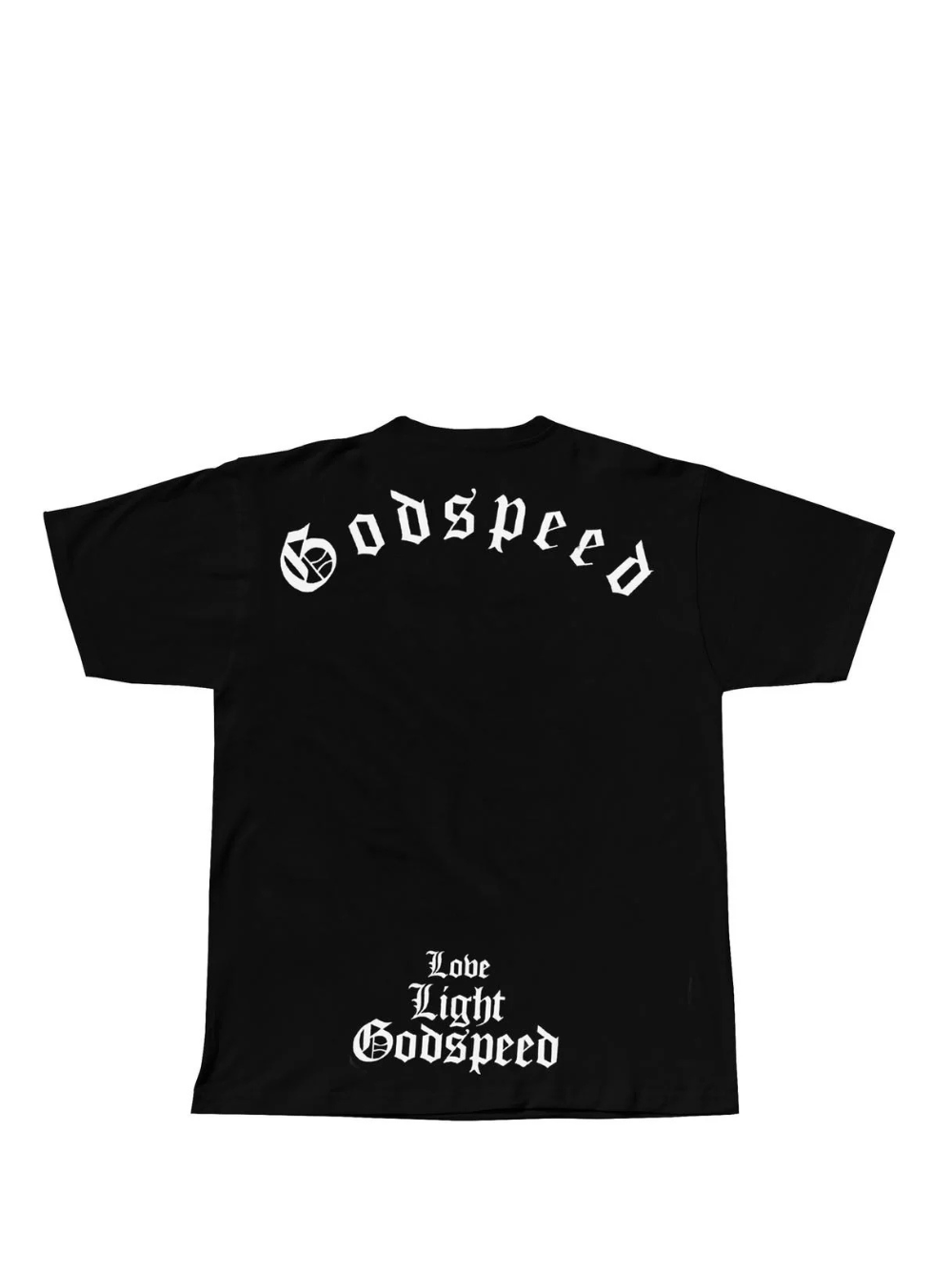 Godspeed black oversized graphic t shirt at unseen grail. local brands south africa. streetwear. men and women. studio flatlay behind. galxboy, bantu, el patron, drip