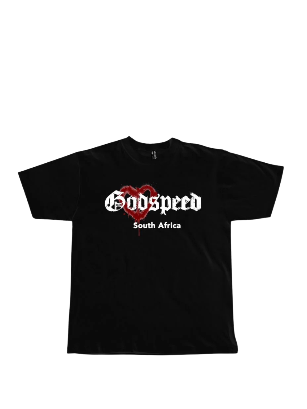 Godspeed black oversized graphic t shirt at unseen grail. local brands south africa. streetwear. men and women. studio image flatlay front. galxboy, bantu