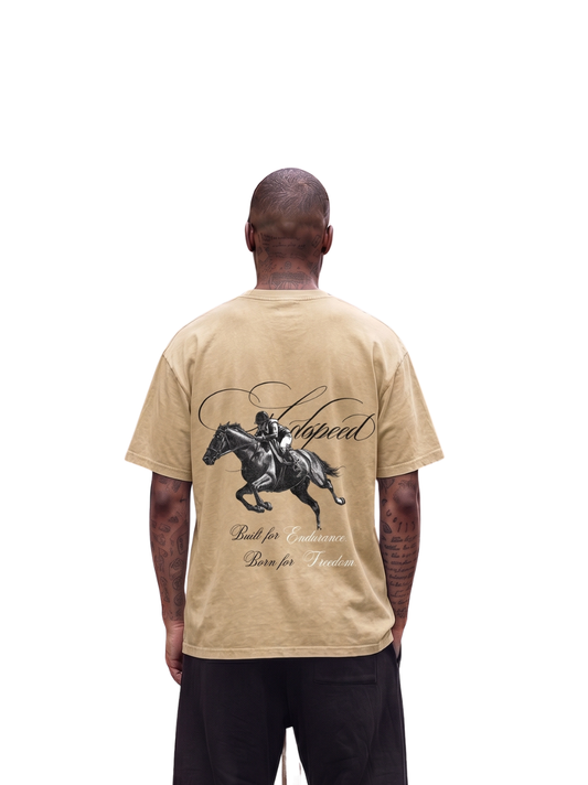 Godspeed cream oversized graphic t shirt at unseen grail. local brands south africa. streetwear. men and women. studio image male model behind. galxboy, bantu, nike