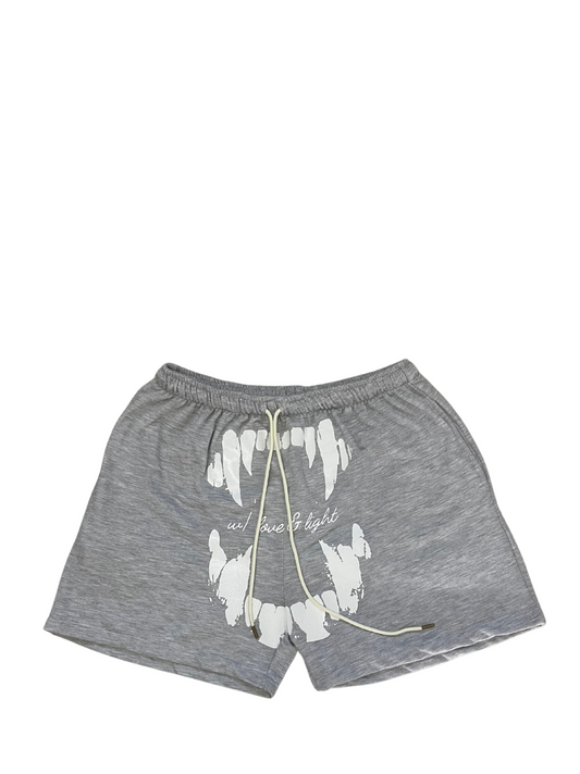 Godspeed grey oversized graphic shorts at unseen grail. local brands south africa. streetwear. men and women. studio image front. galxboy, bantu, boys of soweto