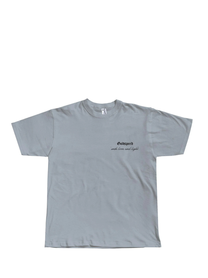 Godspeed grey oversized graphic t shirt at unseen grail. local brands south africa. streetwear. men and women. studio image flatlay front. galxboy, bantu, el patron.