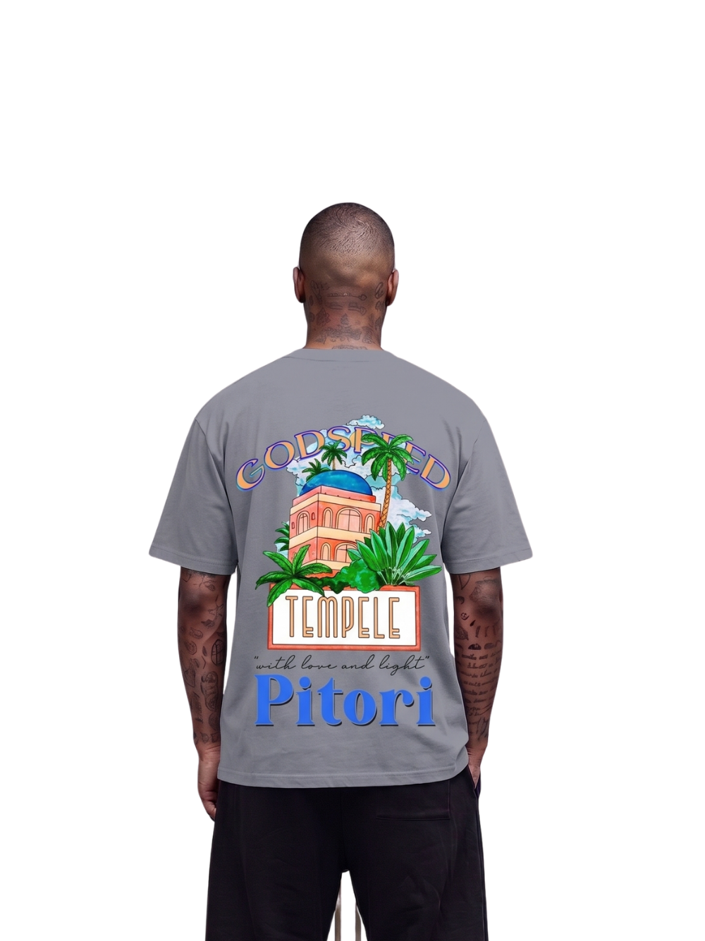 Godspeed grey oversized graphic t shirt at unseen grail. local brands south africa. streetwear. men and women. studio image front male model. galxboy, bantu, el patron. 