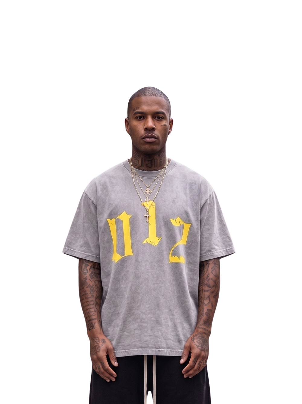 Godspeed grey oversized graphic t shirt at unseen grail. local brands south africa. streetwear. men and women. studio image male model front. galxboy, bantu, adidas
