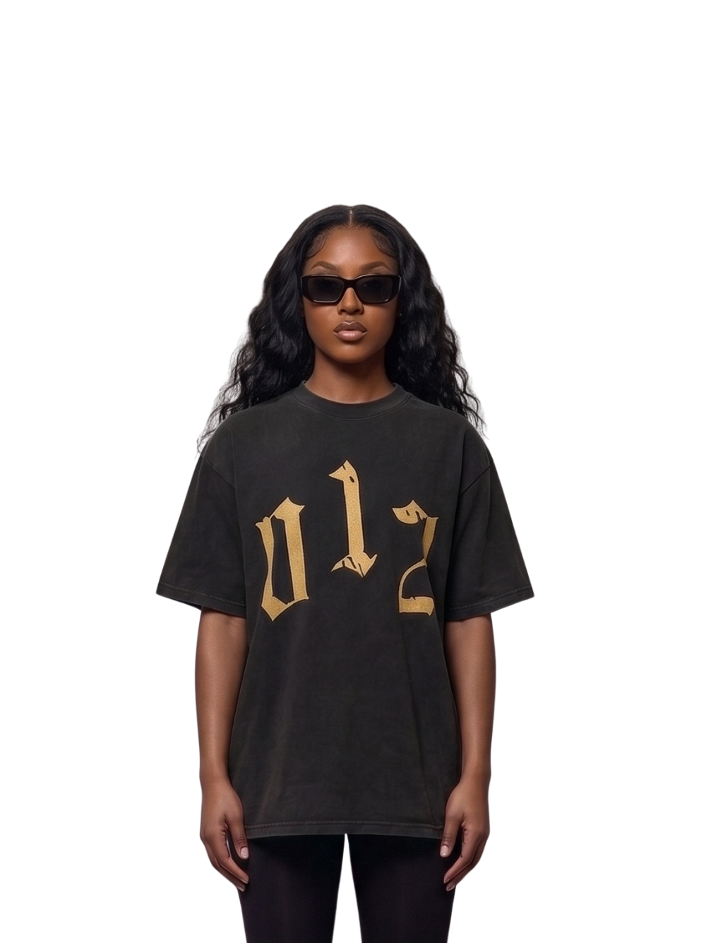 Godspeed washed black oversized graphic t shirt at unseen grail. local brands south africa. streetwear. men and women. studio image female model front. galxboy, bantu, adidas
