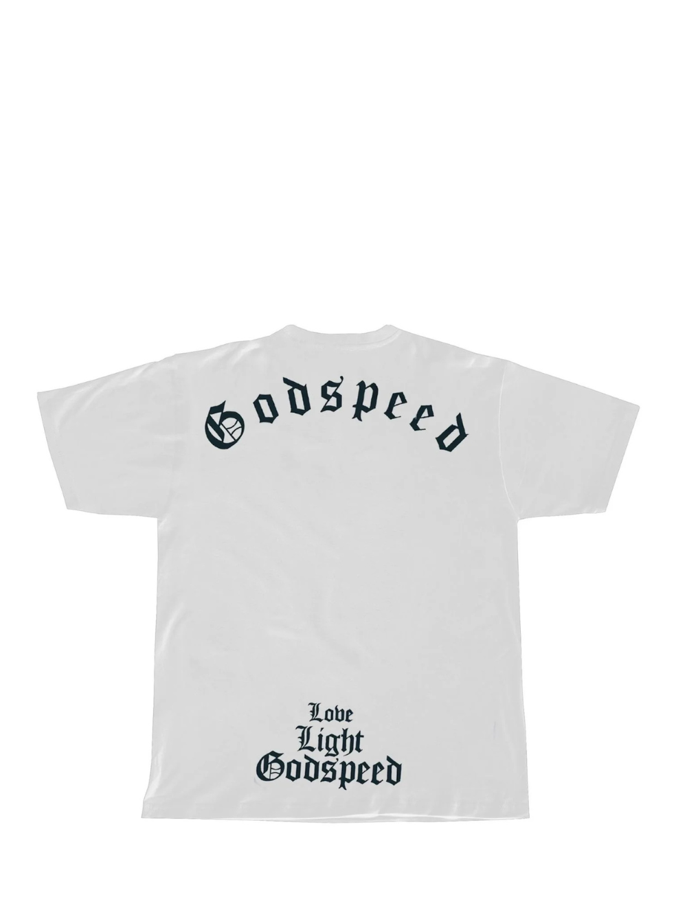 Godspeed white oversized graphic t shirt at unseen grail. local brands south africa. streetwear. men and women. studio image behind. galxboy, bantu, el patron, drip