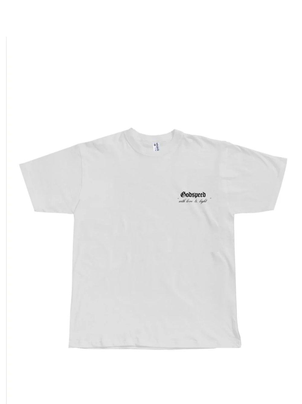 Godspeed white oversized graphic t shirt at unseen grail. local brands south africa. streetwear. men and women. studio image front. galxboy, bantu, el patron. full outfit