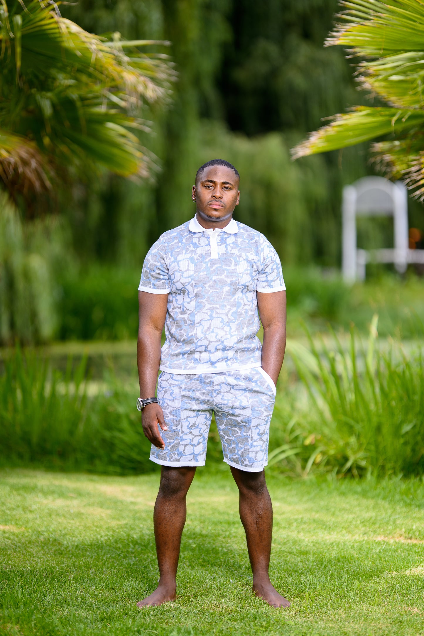 Idayimani _blue golfer knitted shirt_at_unseen_grail._local_brands_south_africa._streetwear._men_and_women.galxboy_bantu._Male model front shoot full outfit 