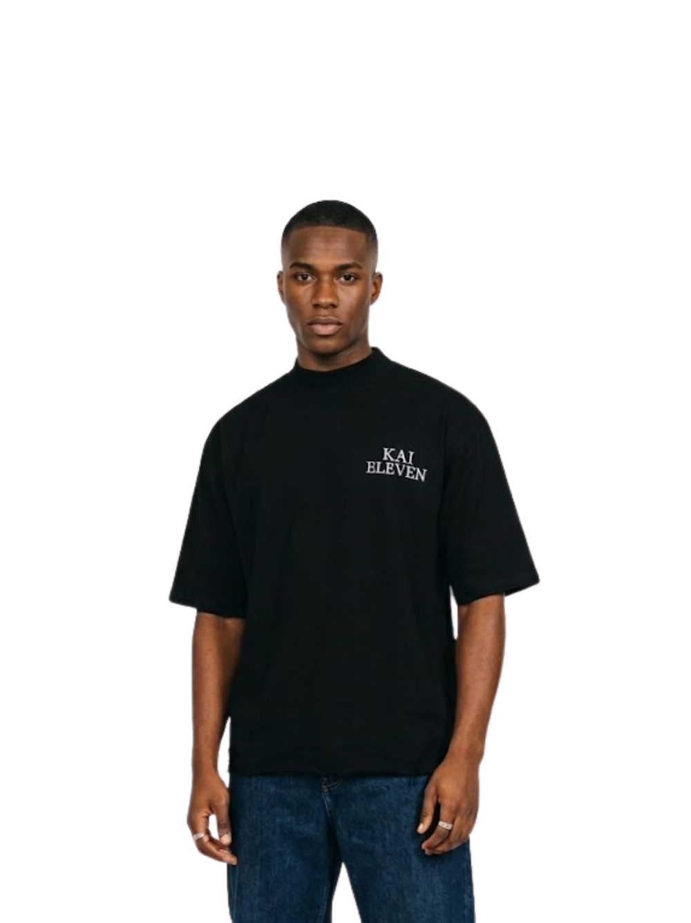 Kai Eleven black turtle kneck oversized graphic t shirt at unseen grail. local brands south africa. streetwear. men and women. male model front view