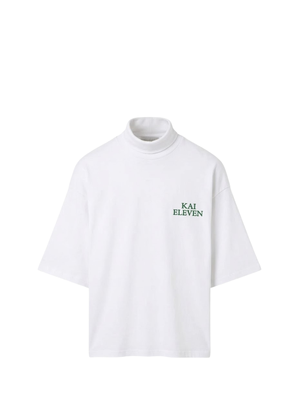 Kai Eleven white turtle kneck oversized graphic t shirt at unseen grail. local brands south africa. streetwear. men and women. mock up image