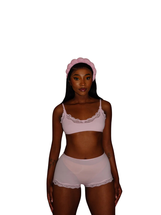 Kurv_pink_sheer_shorts_at_unseen_grail._local_brands_south_africa._streetwear._men_and_women.galxboy_bantu._Female_model_front_shot_close_up