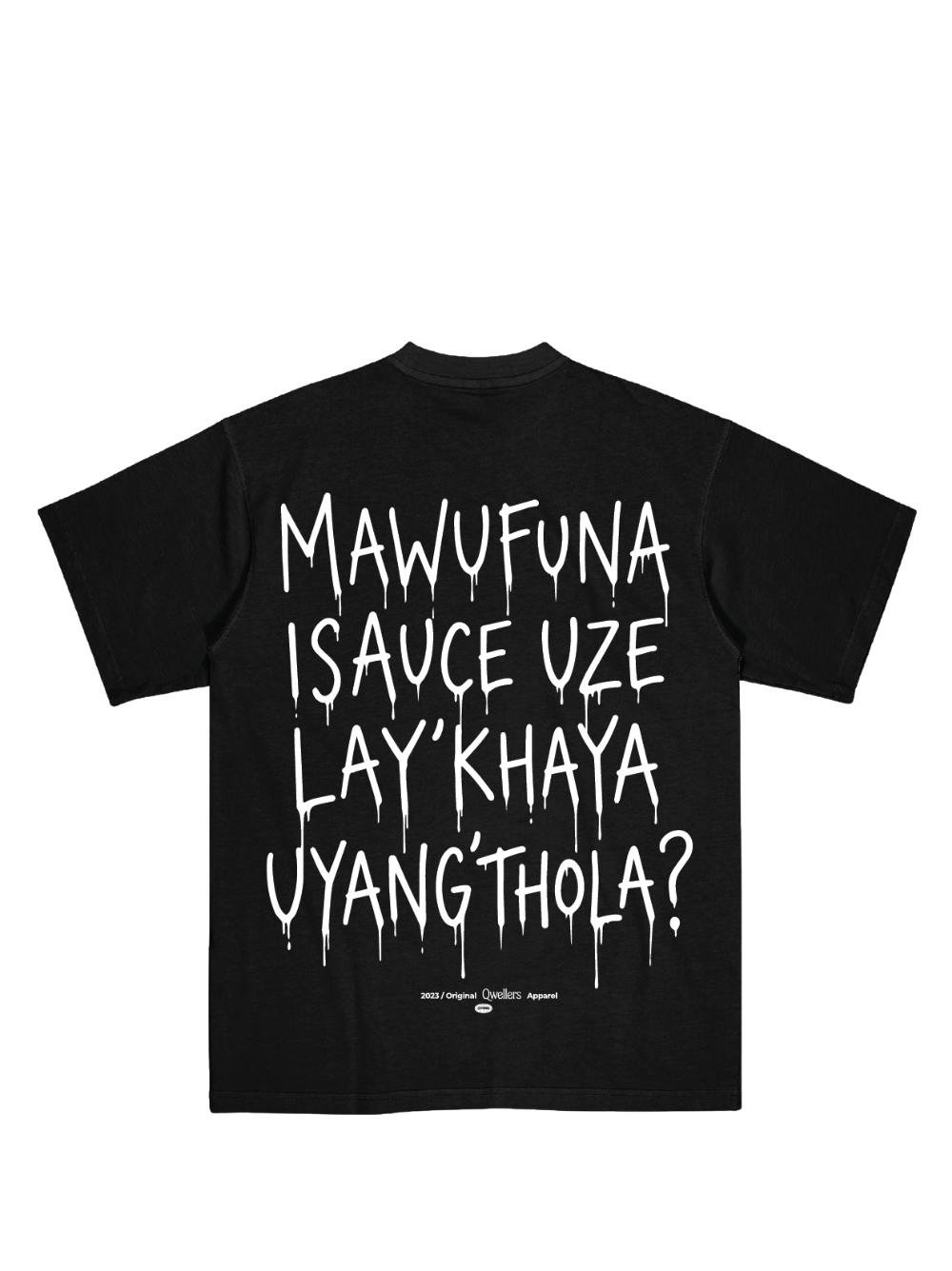Mercha black oversized graphic t shirt at unseen grail. local brands south africa. streetwear. men and women. studio image behind