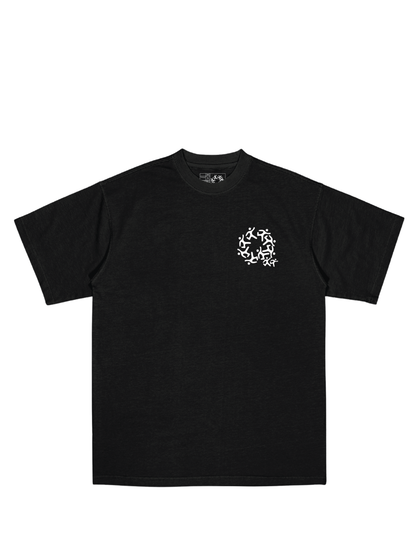 Mercha black oversized graphic t shirt at unseen grail. local brands south africa. streetwear. men and women. studio image front